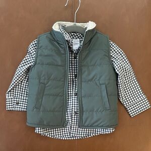 Carter's Olive Puffer Vest with Checkered Shirt